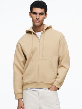H&M Men's Zip-Up Hoodie in Beige